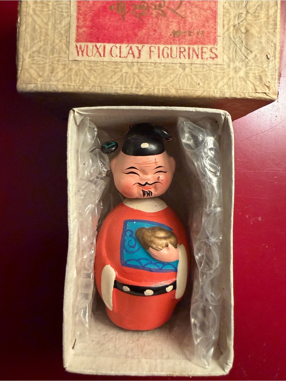 Wuxi Clay Red Lucky Boy Figurine - Decorative Home Accent